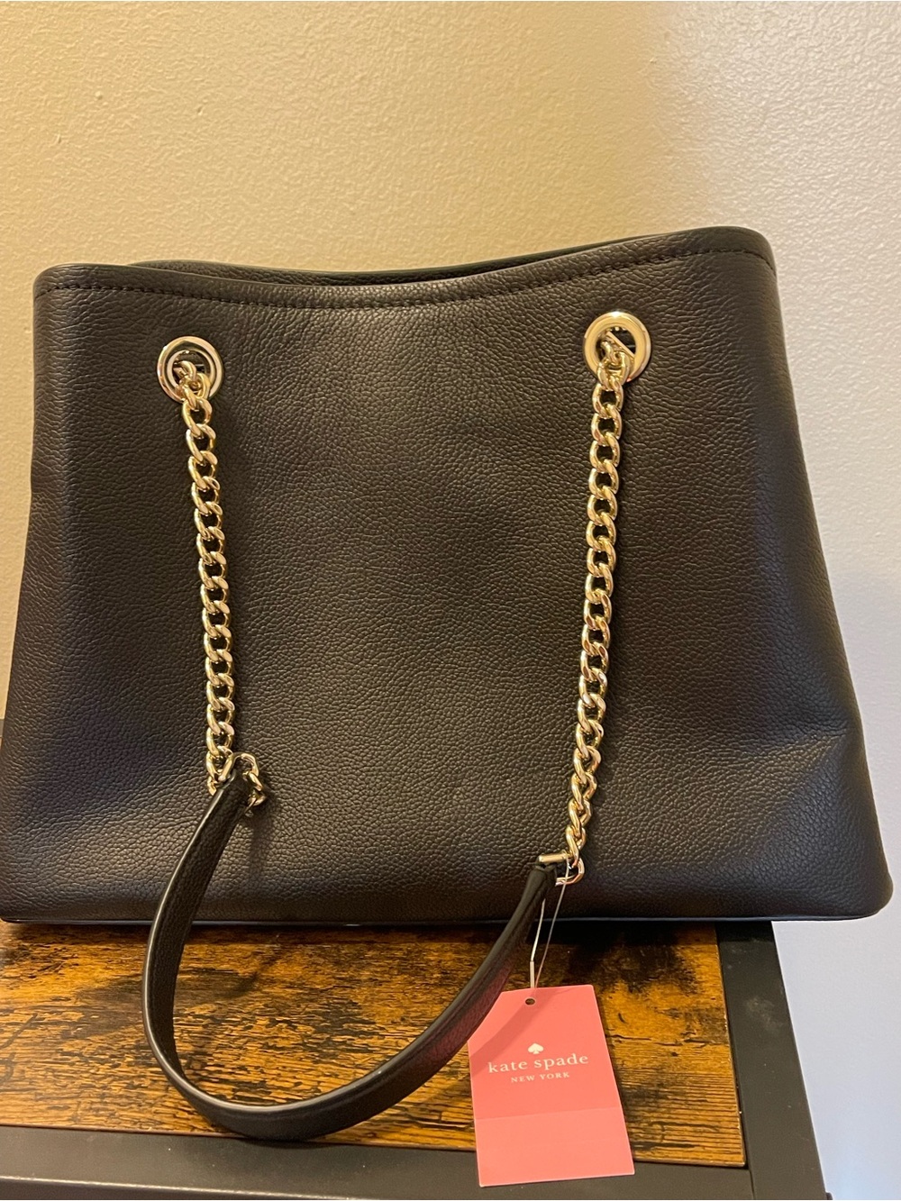 kate spade Black Pebbled Leather Shoulder Bag with Gold Chain - Picture 2 of 9